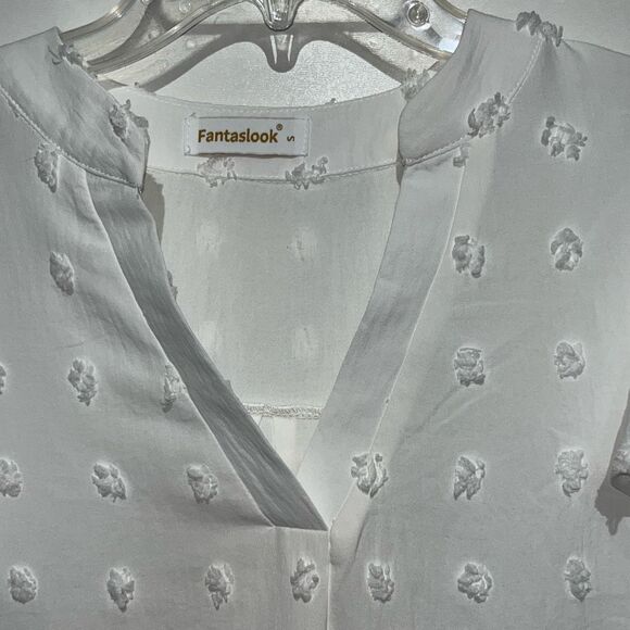 Fantaslook Women's White Swiss Dot V-Neck Flutter Short Sleeve Blouse Size Small - Picture 5 of 9